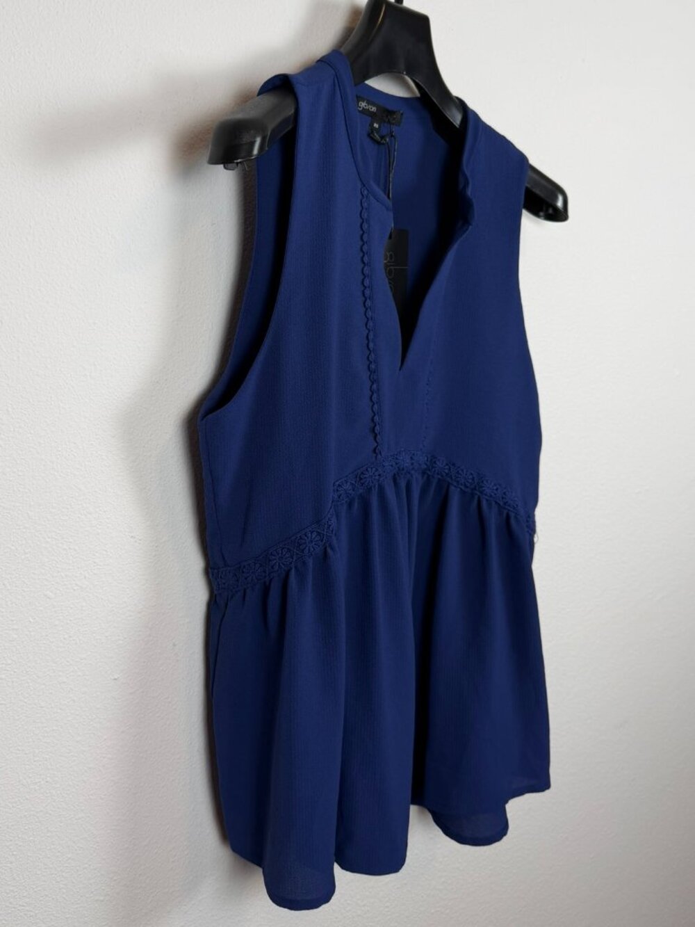 Gibson Royal Blue Sleeveless Lace Trim Babydoll Blouse XS